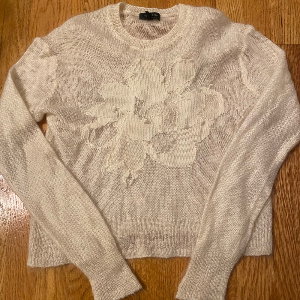 Rag & Bone Cream Sweater with Textured Floral Design